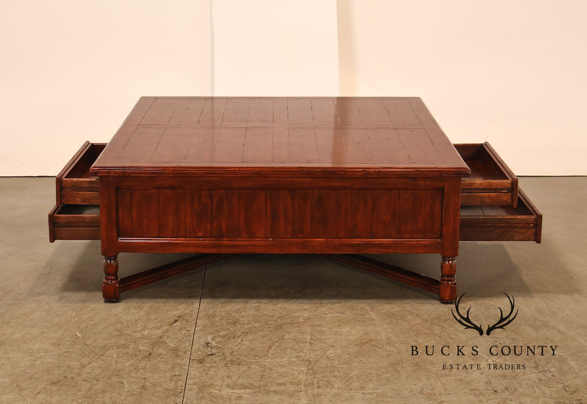 Bausman & Company Rustic Wood Square Coffee Table With Four Drawers