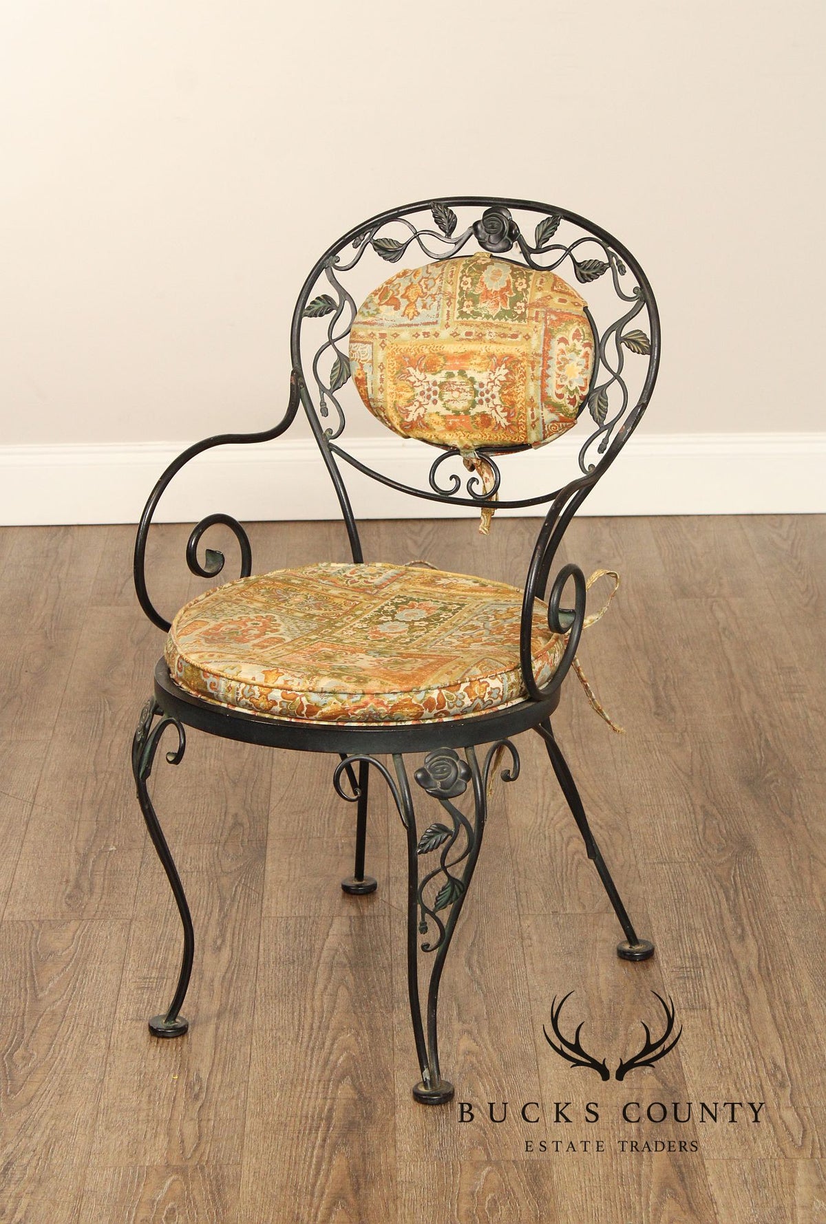 Woodard 'Chantilly Rose' Vintage Set of Six Wrought Iron Dining Chairs