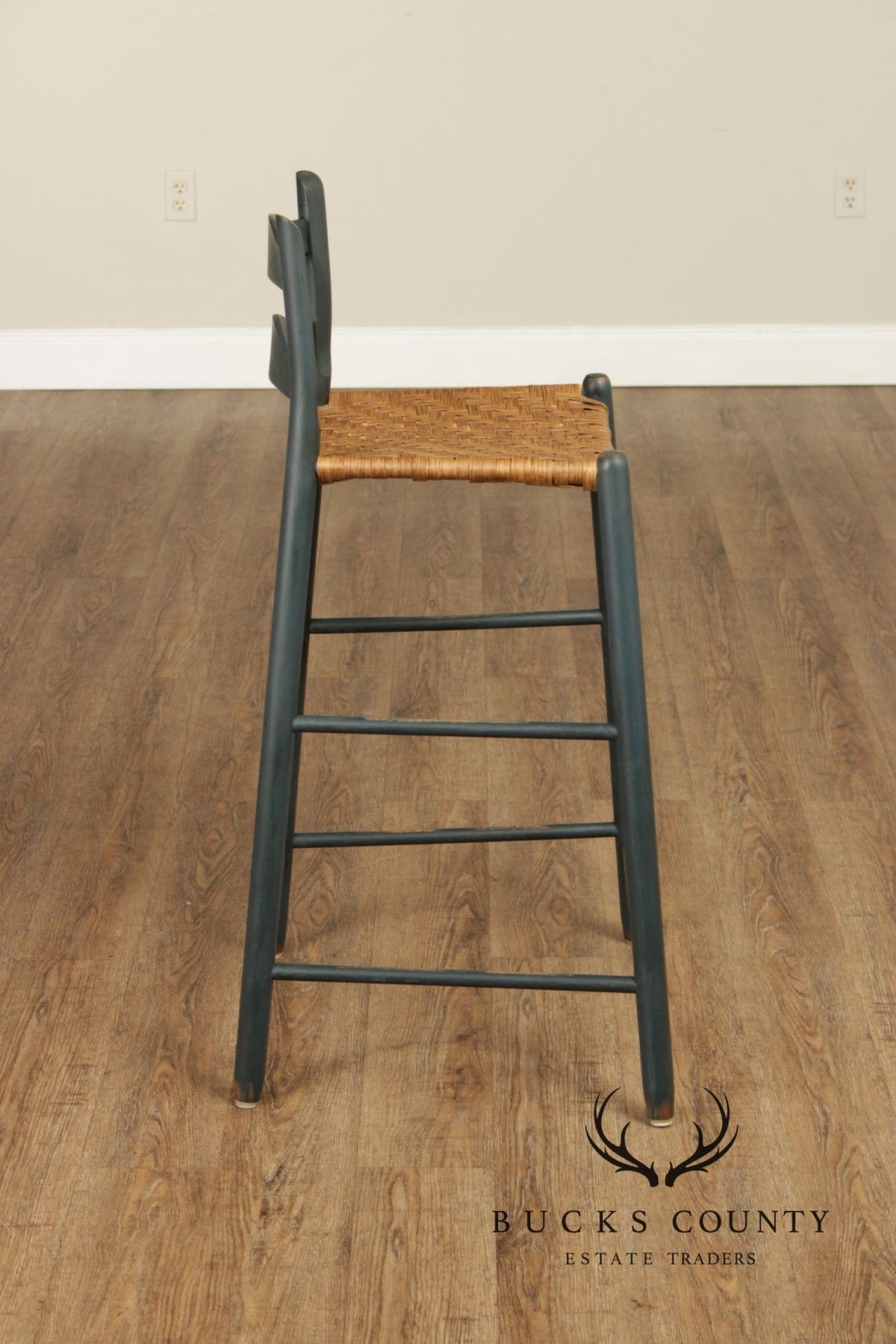 Farmhouse Style Set of Four Rush-Seat Bar Stools