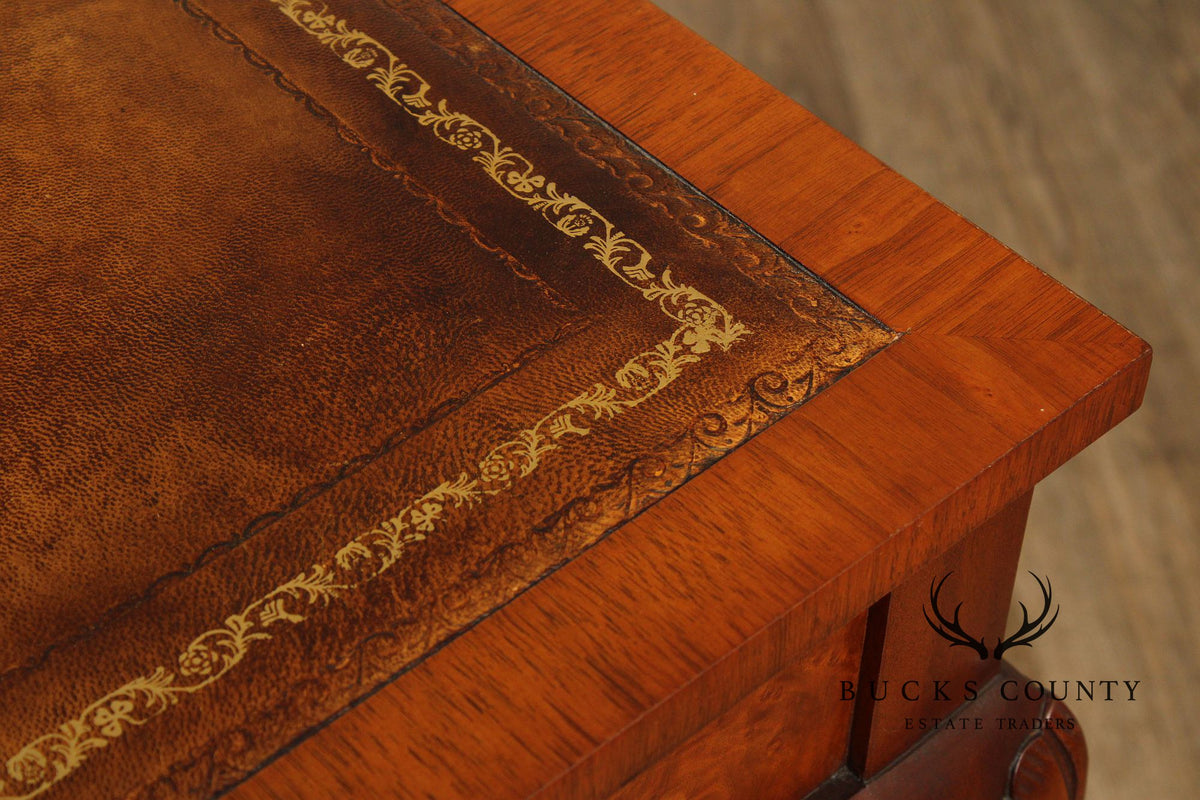 Queen Anne Style Burl Wood Leather Top Folding Games Table