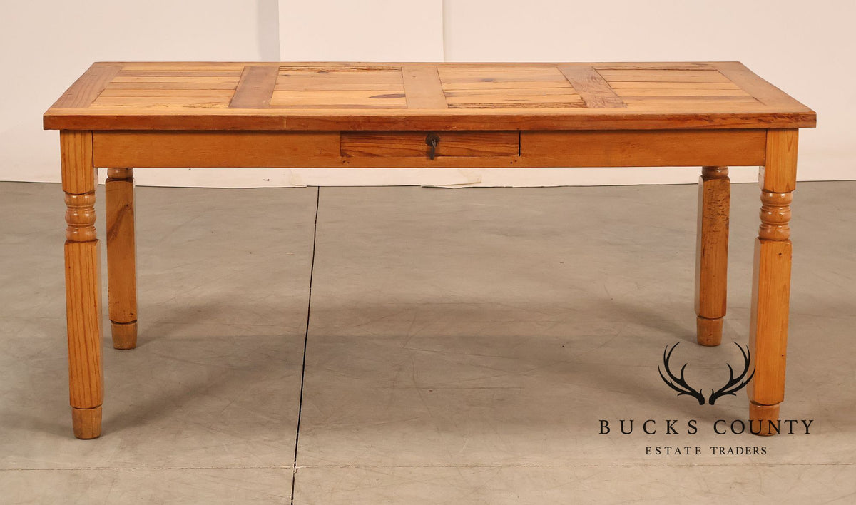 Mexican Pine Vintage Rustic One Drawer Writing or Dining Table