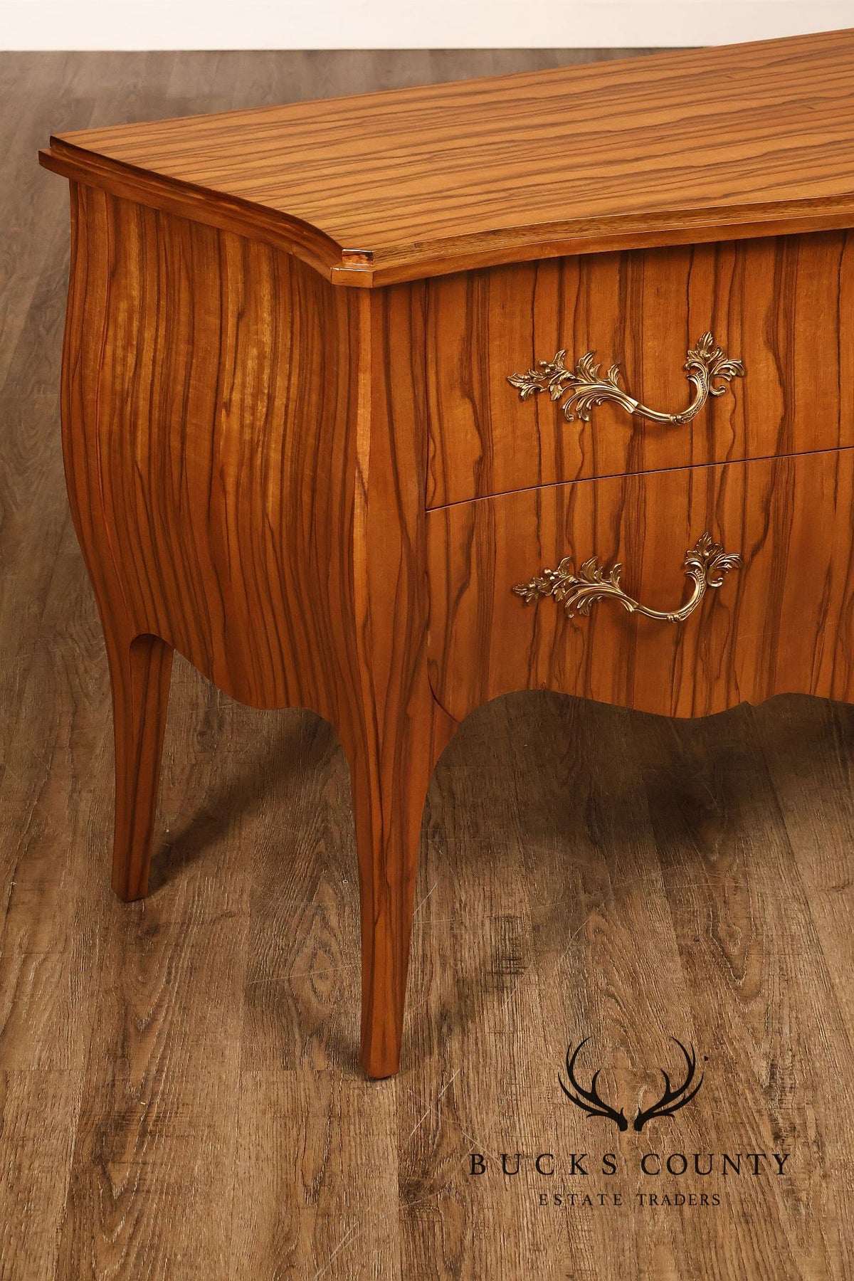 Theodore Alexander French Louis XV Style Two Drawer Bombe Commode