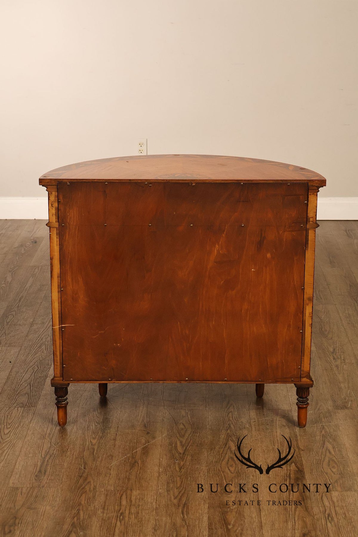 Neoclassical Style Inlaid Demilune Cabinet With Interior Drawers