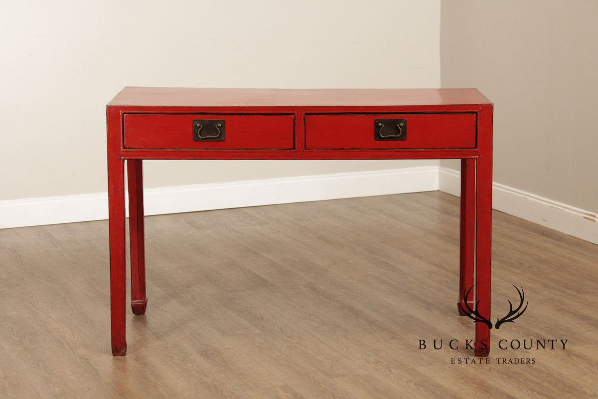 Asian Red Lacquered Console Table