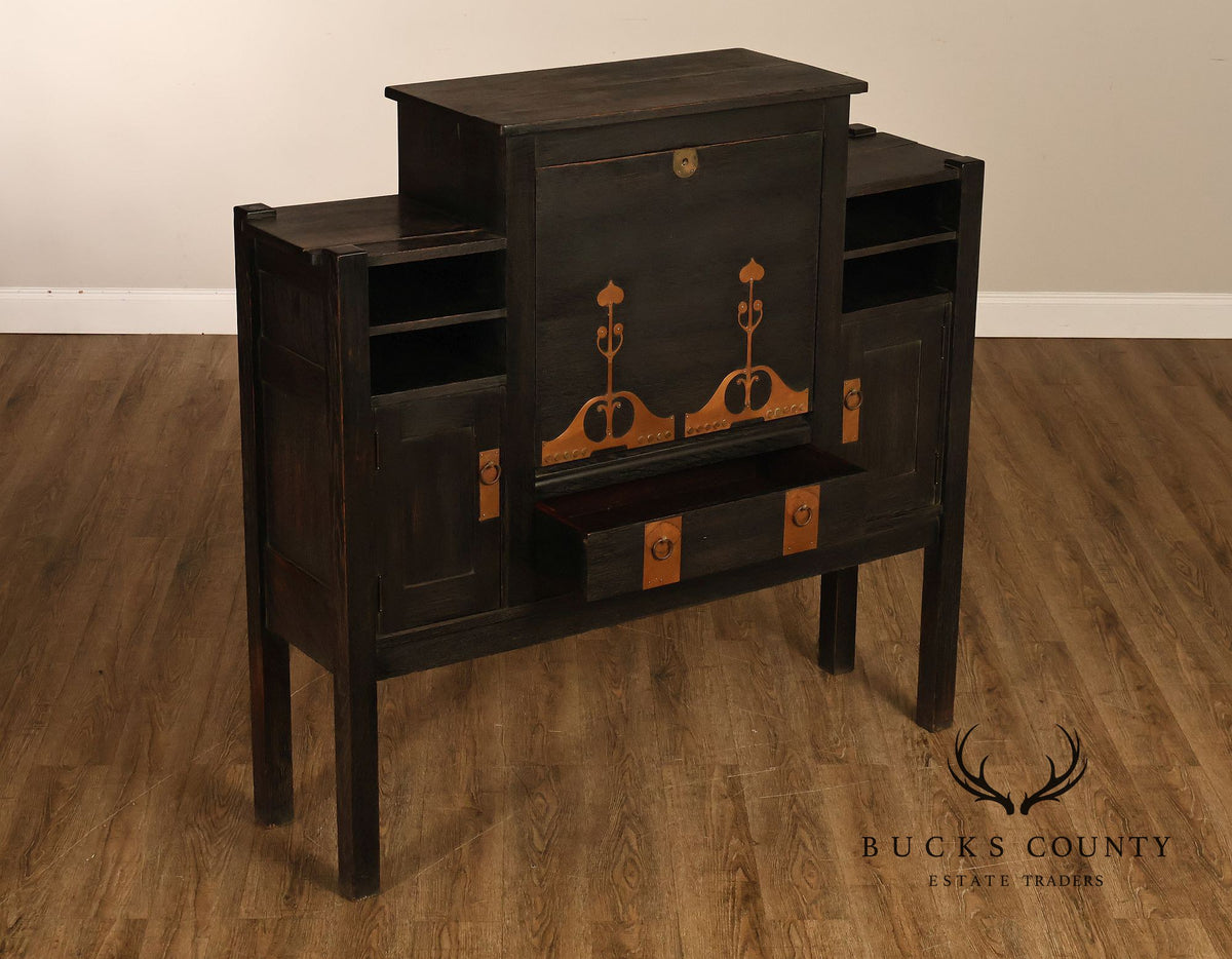 Antique Stickley Brothers Model 6508 Arts And Crafts Oak House Desk With Copper Trimmings