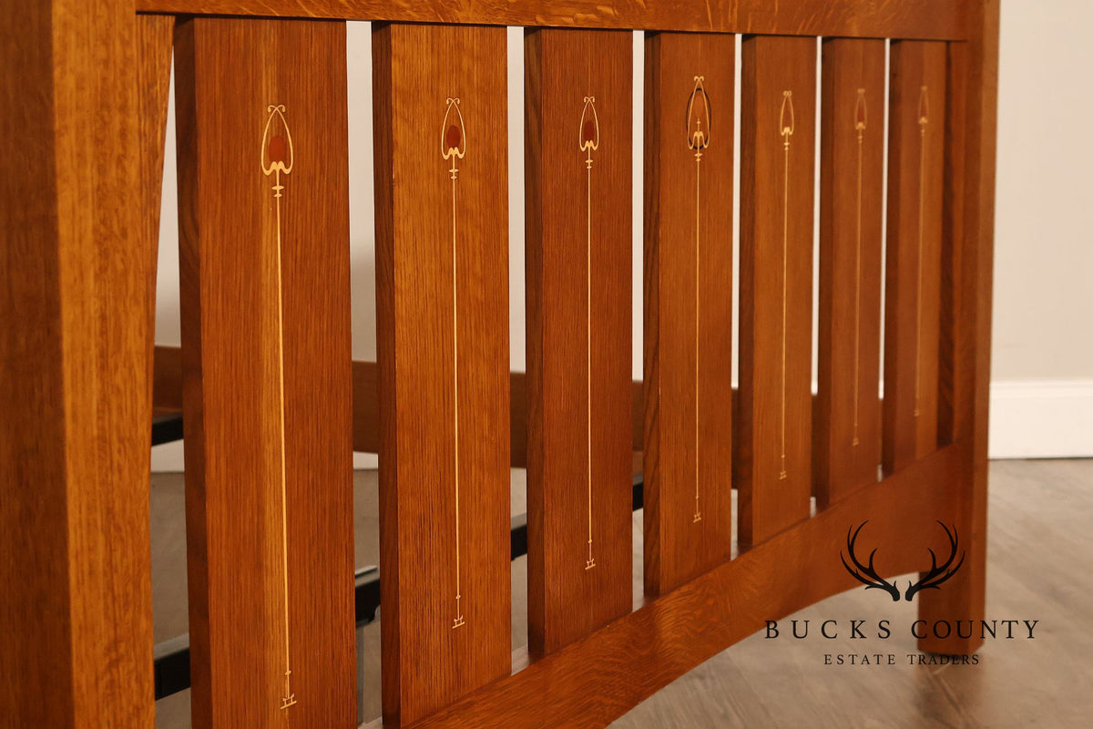 Stickley Mission Collection Harvey Ellis Inlaid Oak Queen Bed