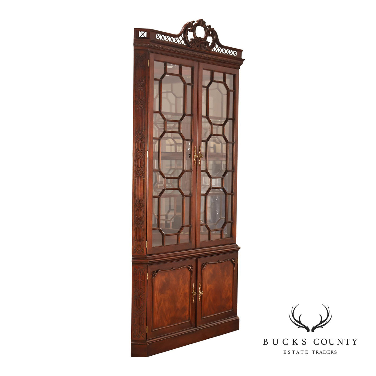 Henkel Harris Mahogany Chippendale Style Corner China Cabinet