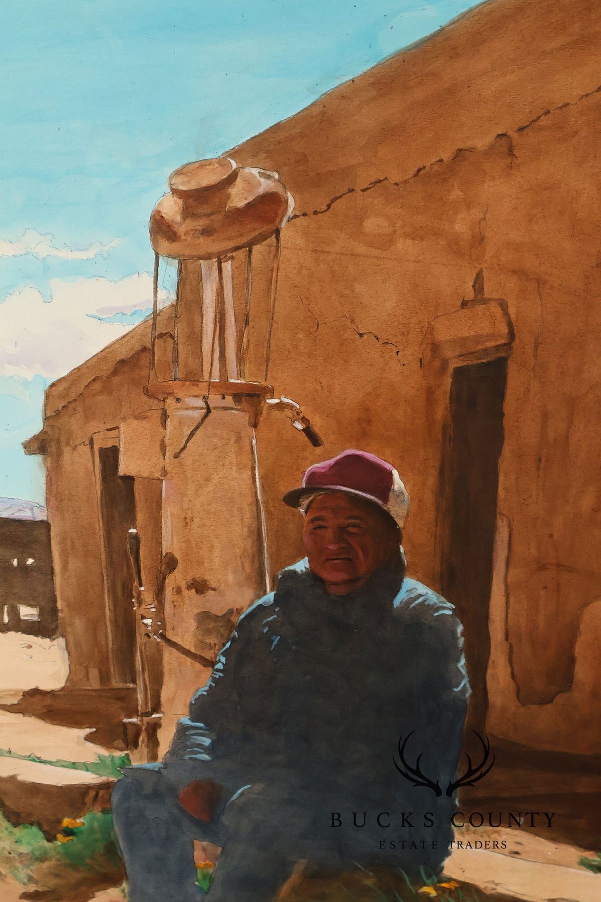 Mike Forde Southwestern Watercolor Painting, 'Albert's Magenta Hat'