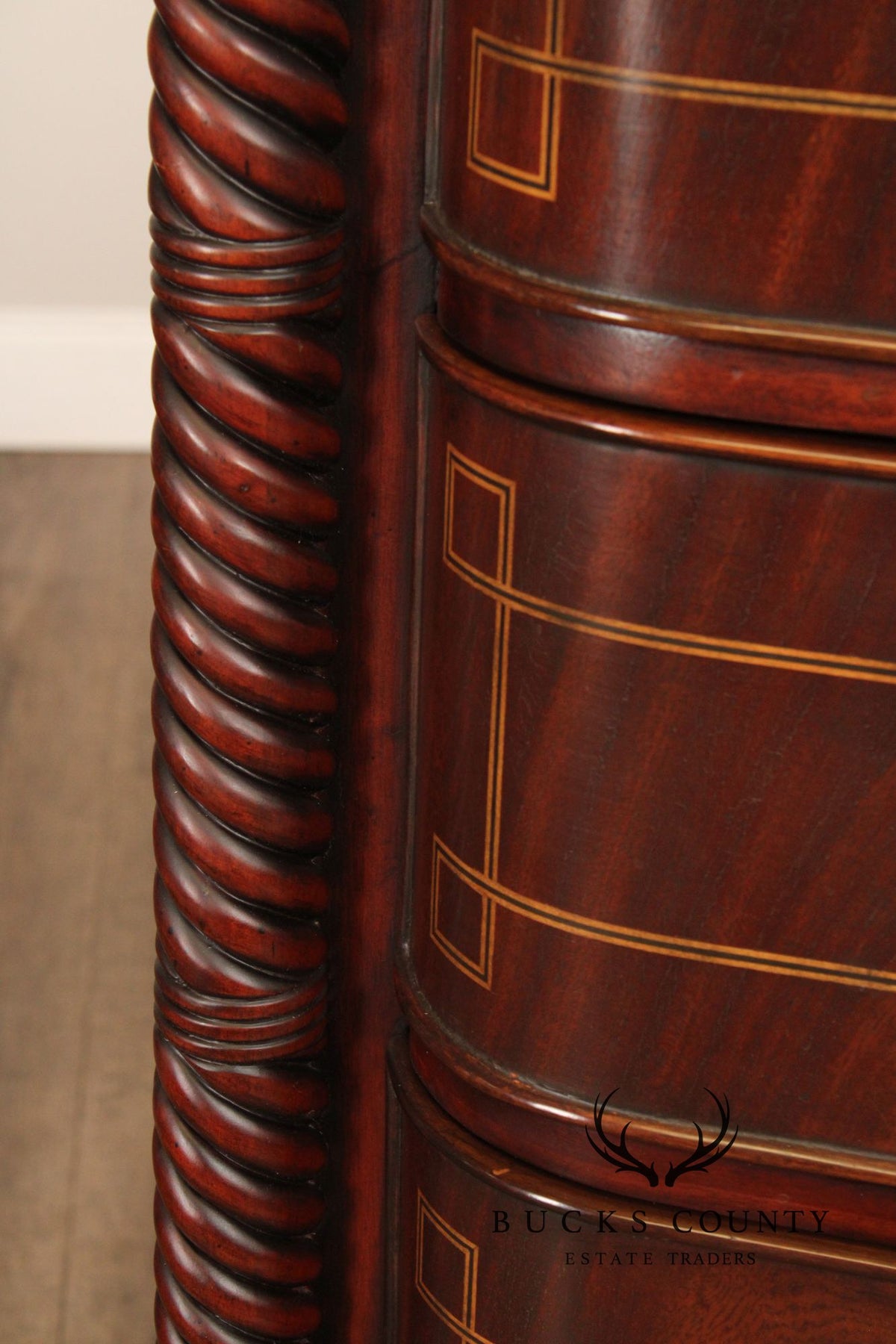 Edwardian Style Custom Mahogany Inlaid High Chest Of Drawers