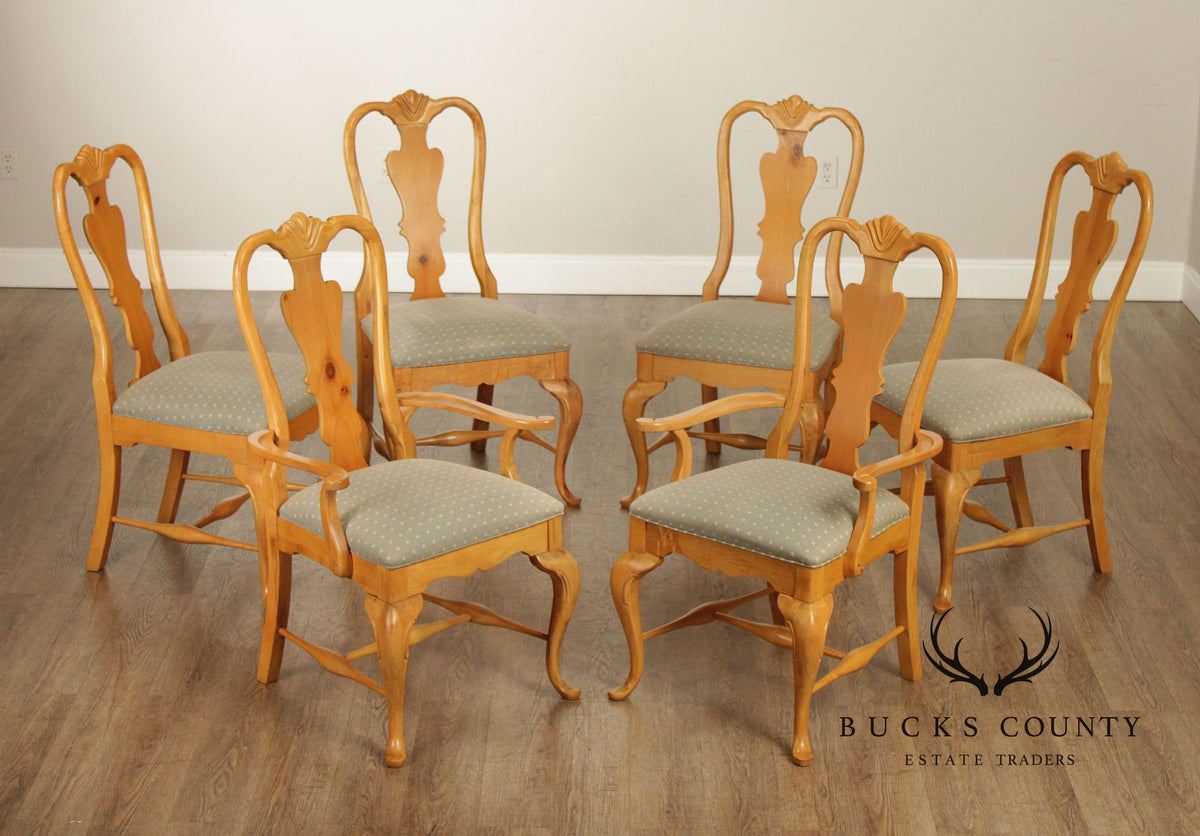 Thomasville Queen Anne Style Set Of 6 Light Pine Dining Chairs