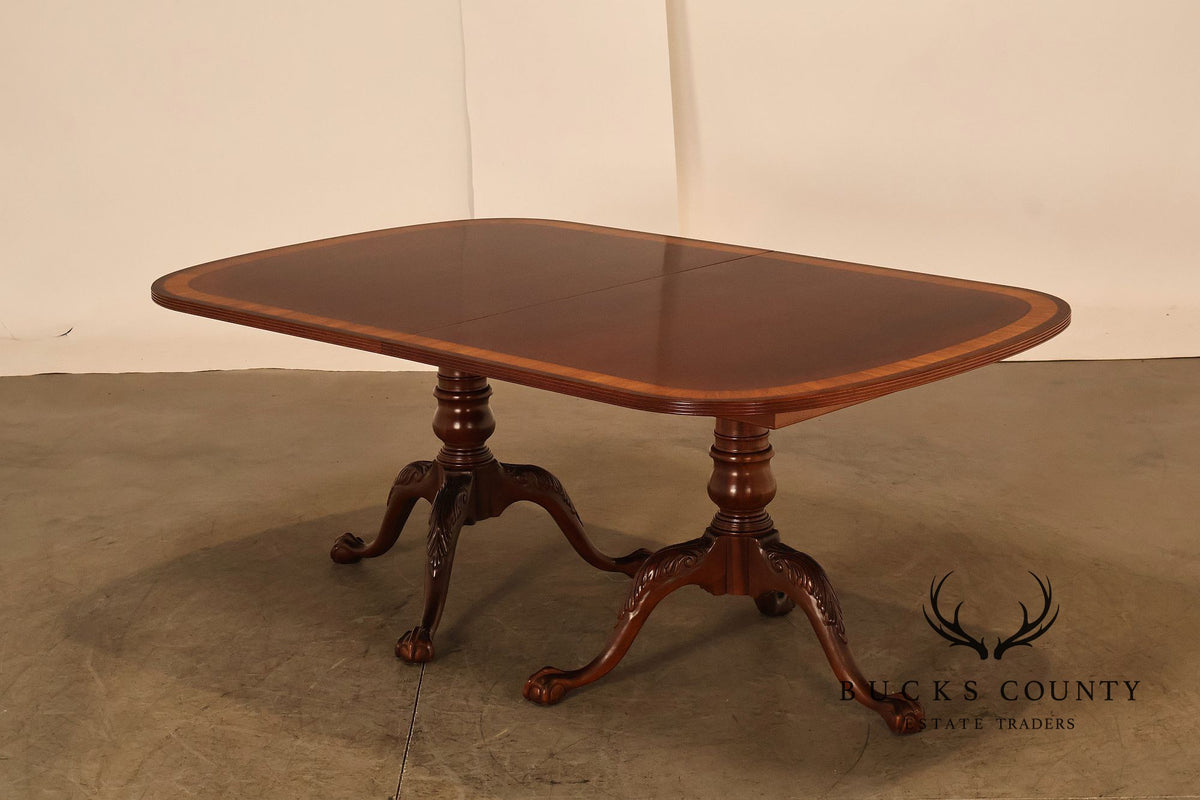 Ethan Allen Georgian Style Double Pedestal Mahogany Dining Table