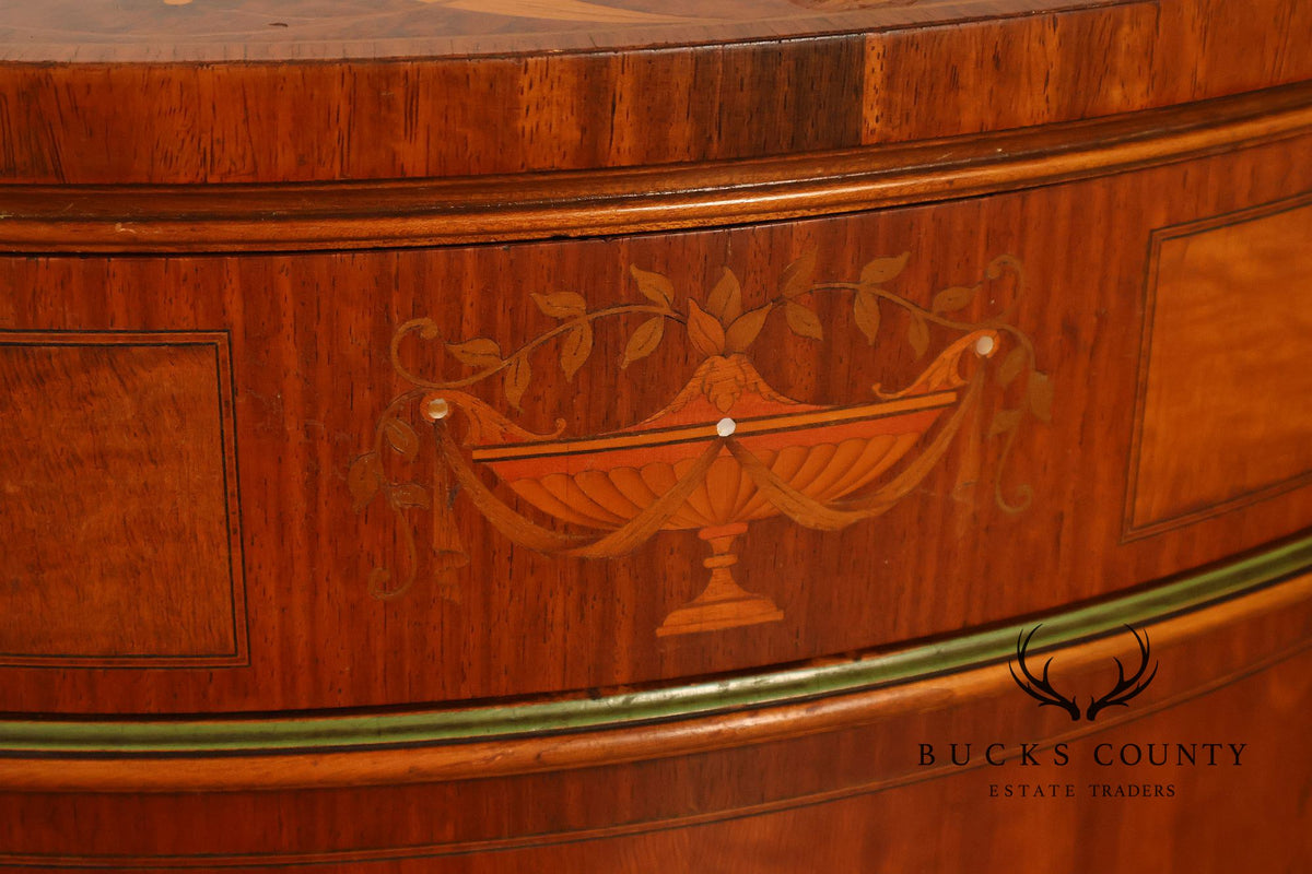 Neoclassical Style Inlaid Demilune Cabinet With Interior Drawers
