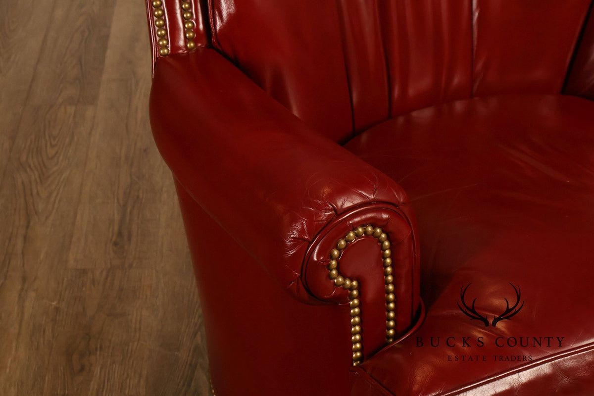 Hancock & Moore Red Leather Swivel Club Chair With Nailhead Trim