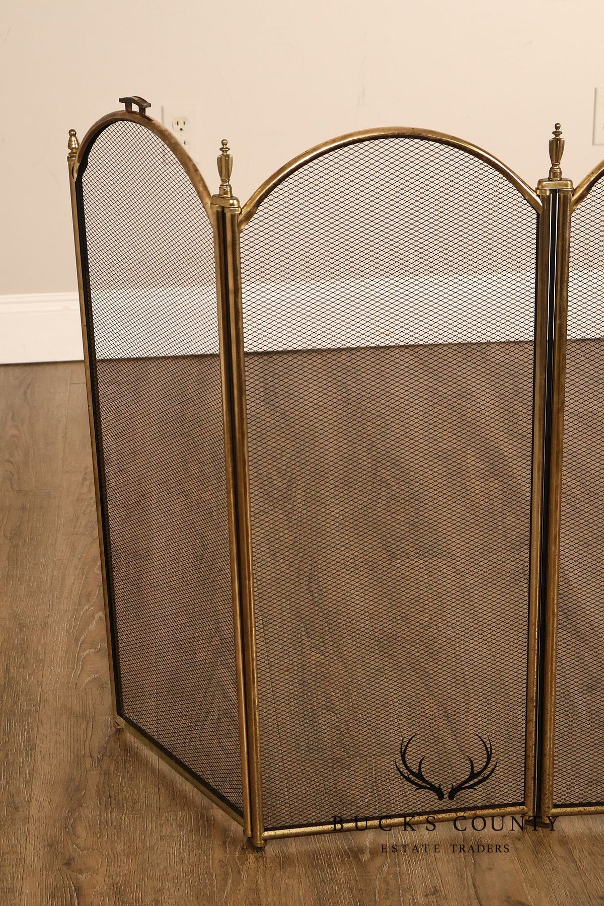 Vintage Brass Three-Panel Fireplace Screen