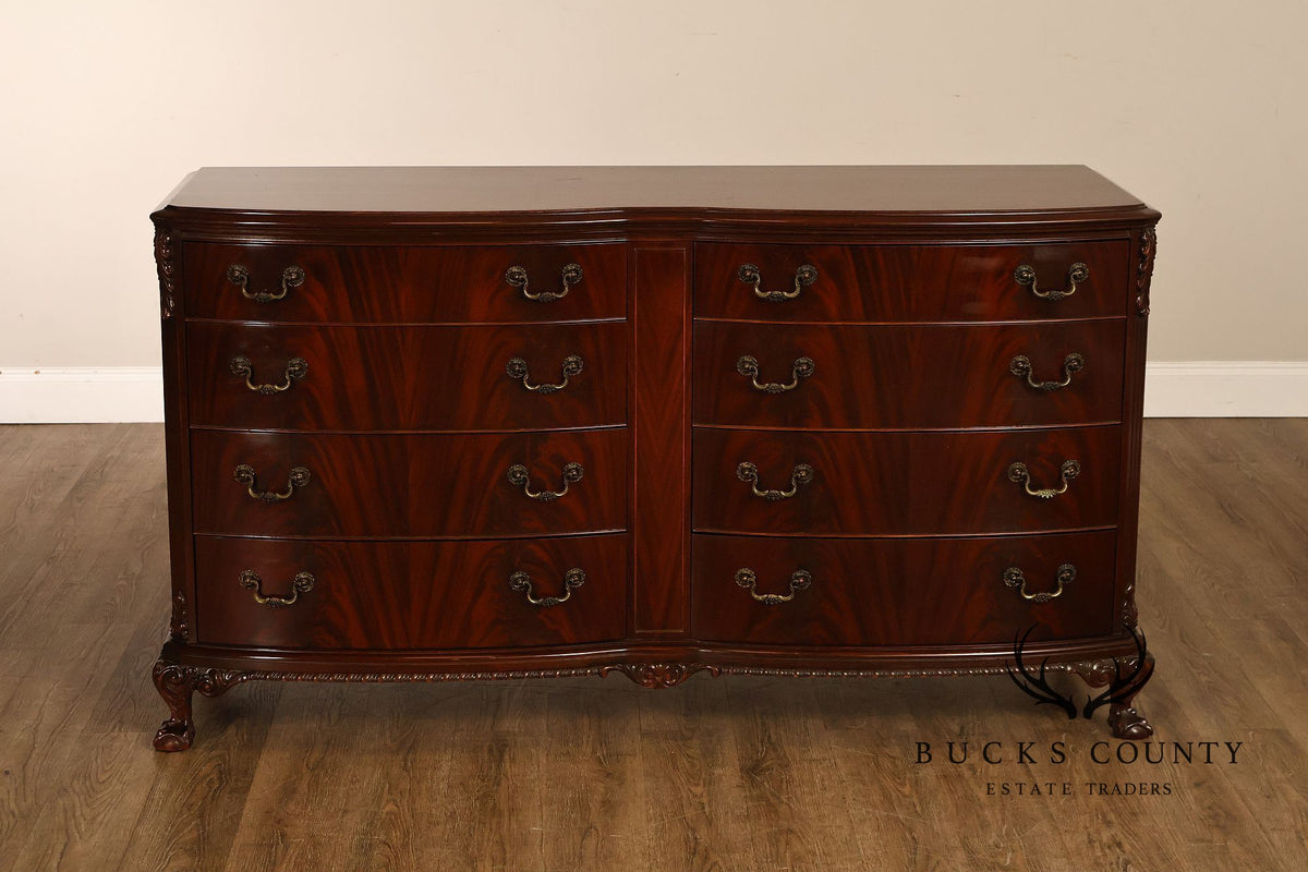 Traditional Mahogany Double Dresser With Carved Claw Feet
