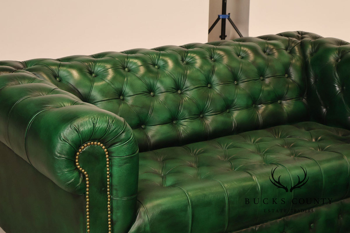 Chesterfield Style Green Leather Sofa