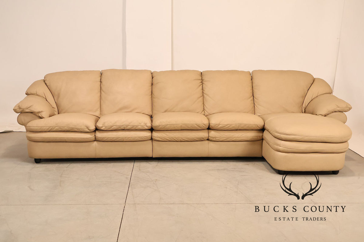 Italian Made Leather Sectional Sofa With Chaise