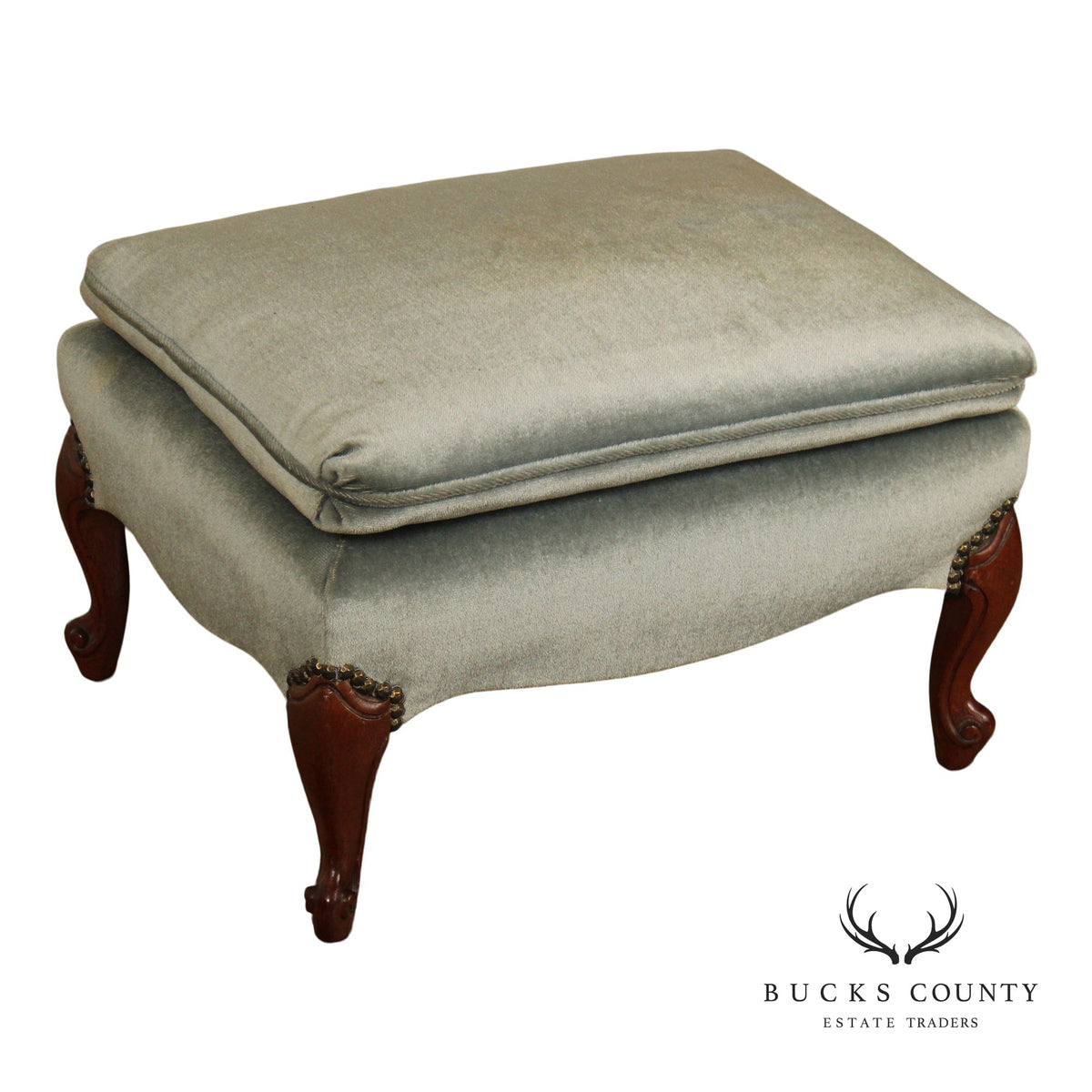French Style Vintage Mahogany And Upholstered Ottoman