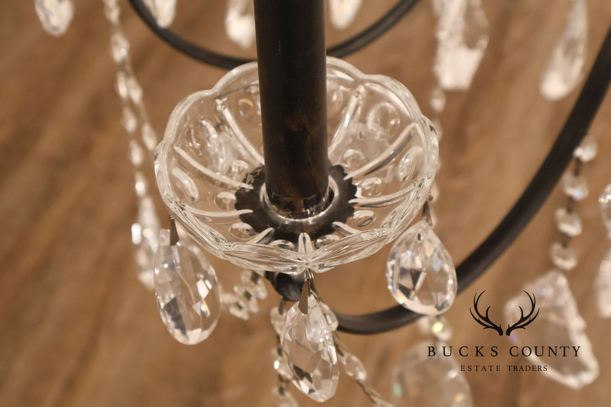 Large Twenty-Light Crystal And Wrought Iron 55" Chandelier