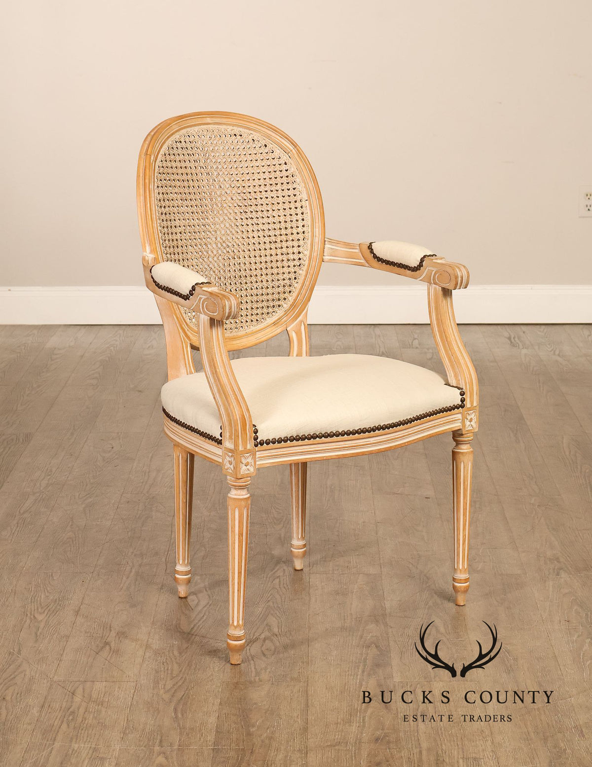 French Louis XVI Style Cane Back Armchair