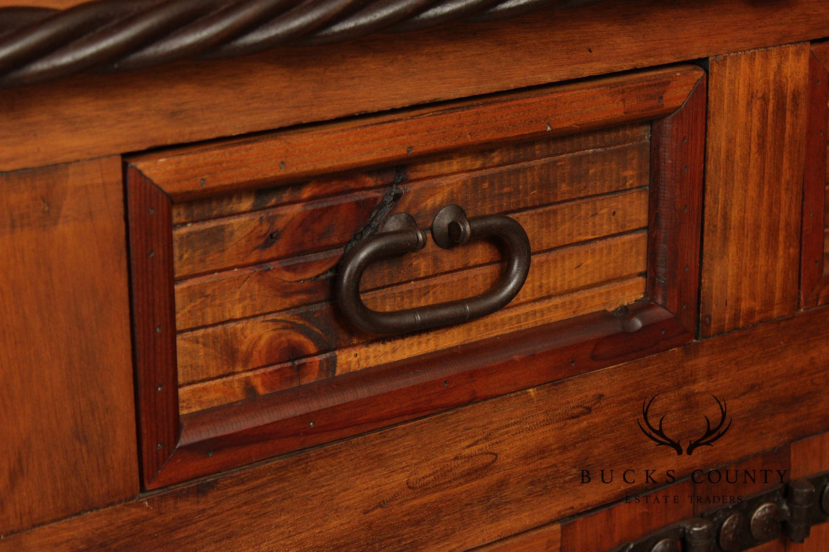 Rustic Spanish Colonial Style Pine Iron Mounted Sideboard Hutch