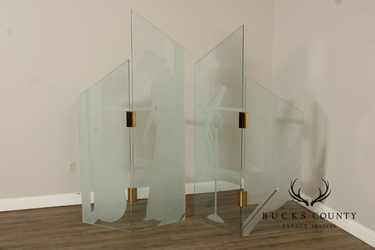 1980's Art Deco Style Glass Four-Panel Room Divider