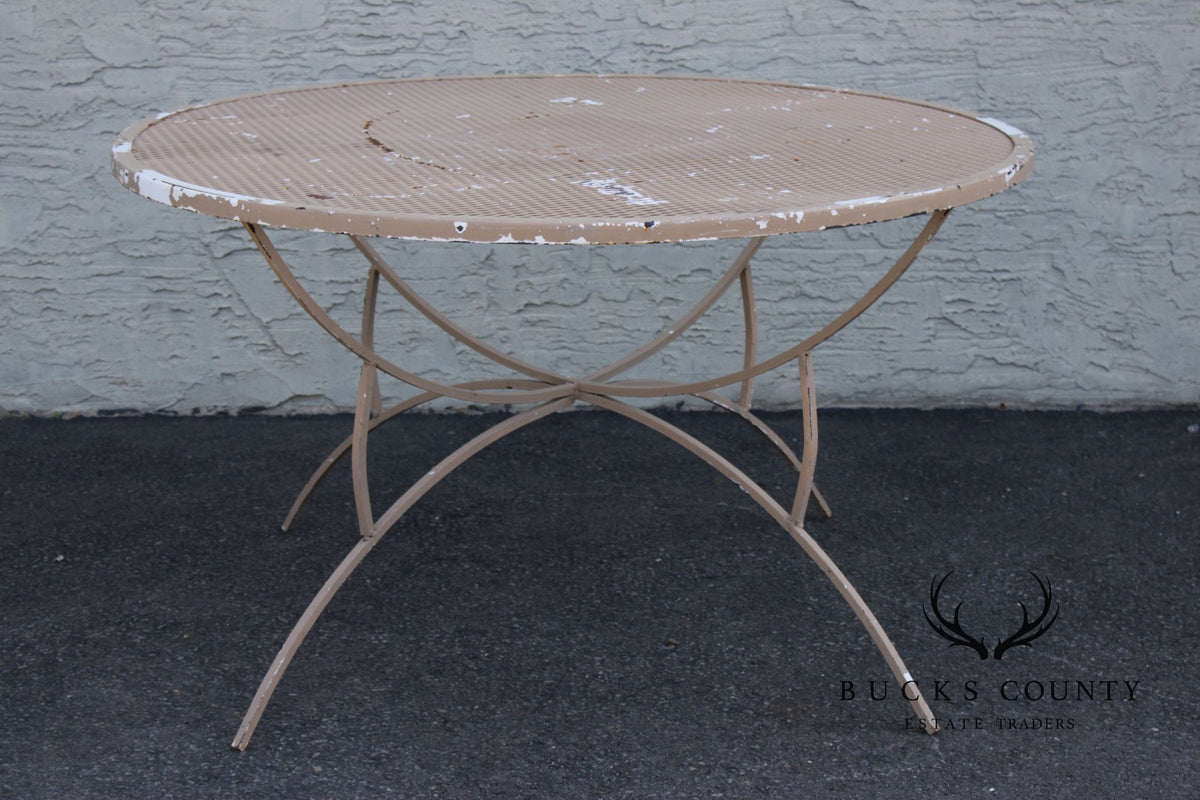 Mid Century Modern Round Wrought Iron Patio Dining Table