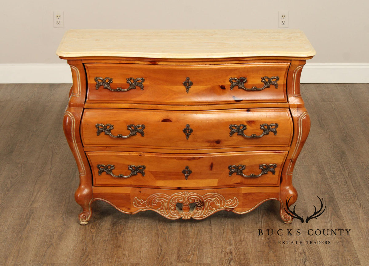 French Country Style Marble Top Pine Commode