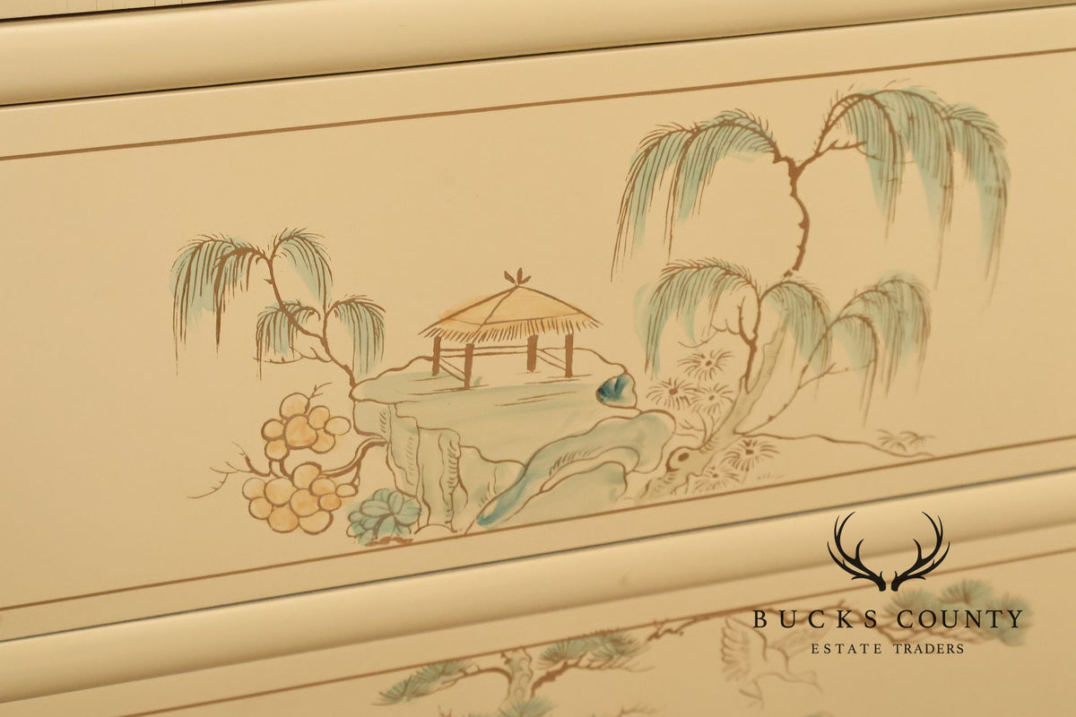 Chinoiserie Hand Painted Decorated Tall Chest