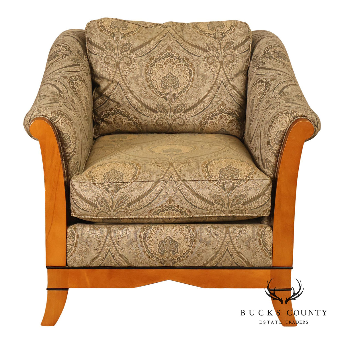 Sherrill Biedermeier Style Upholstered Armchair With Exposed Wood Frame