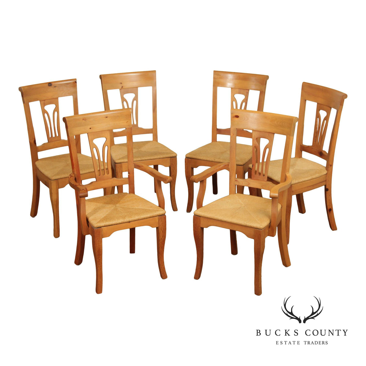 French Country Style Set Of 6 Rush Seat Dining Chairs