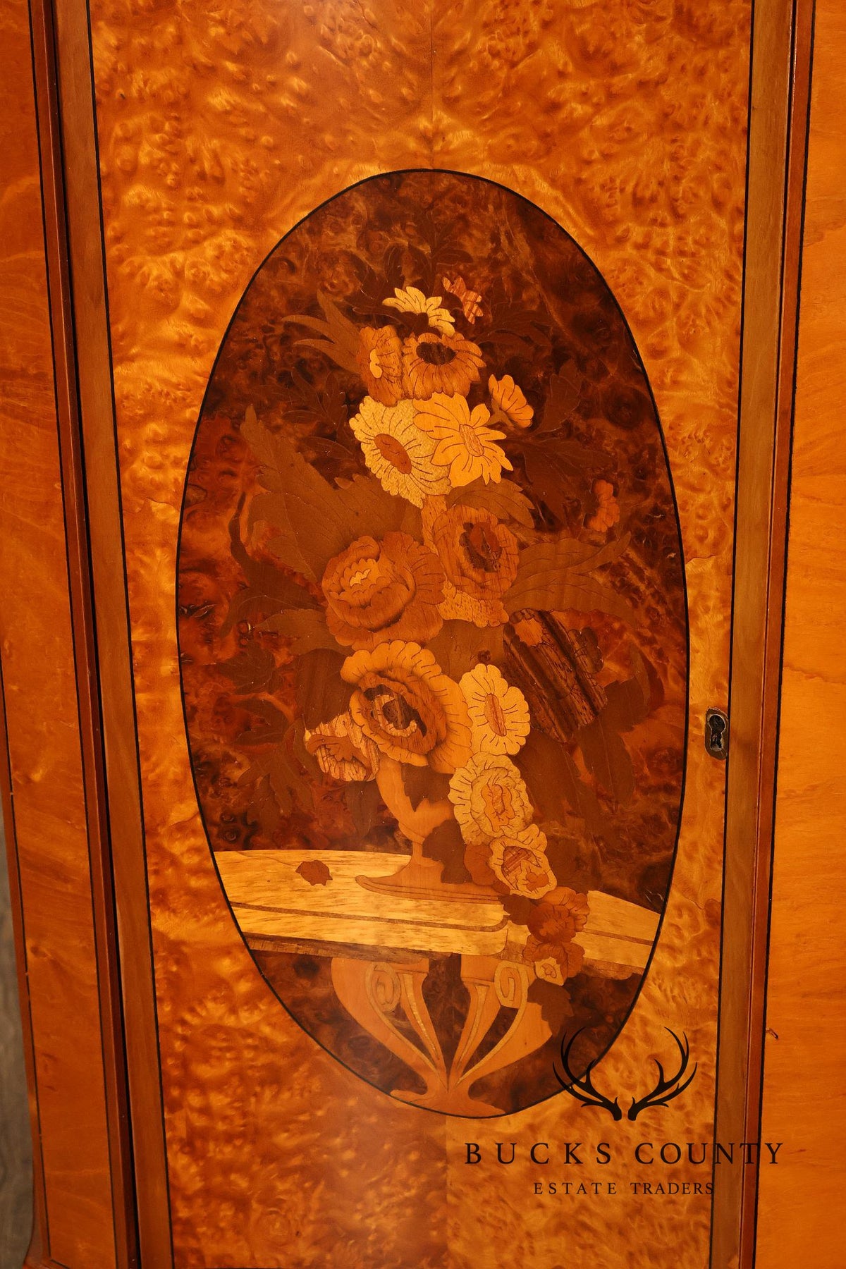 Italian Neoclassical Style Pair of Burl Wood Inlaid Sideboards