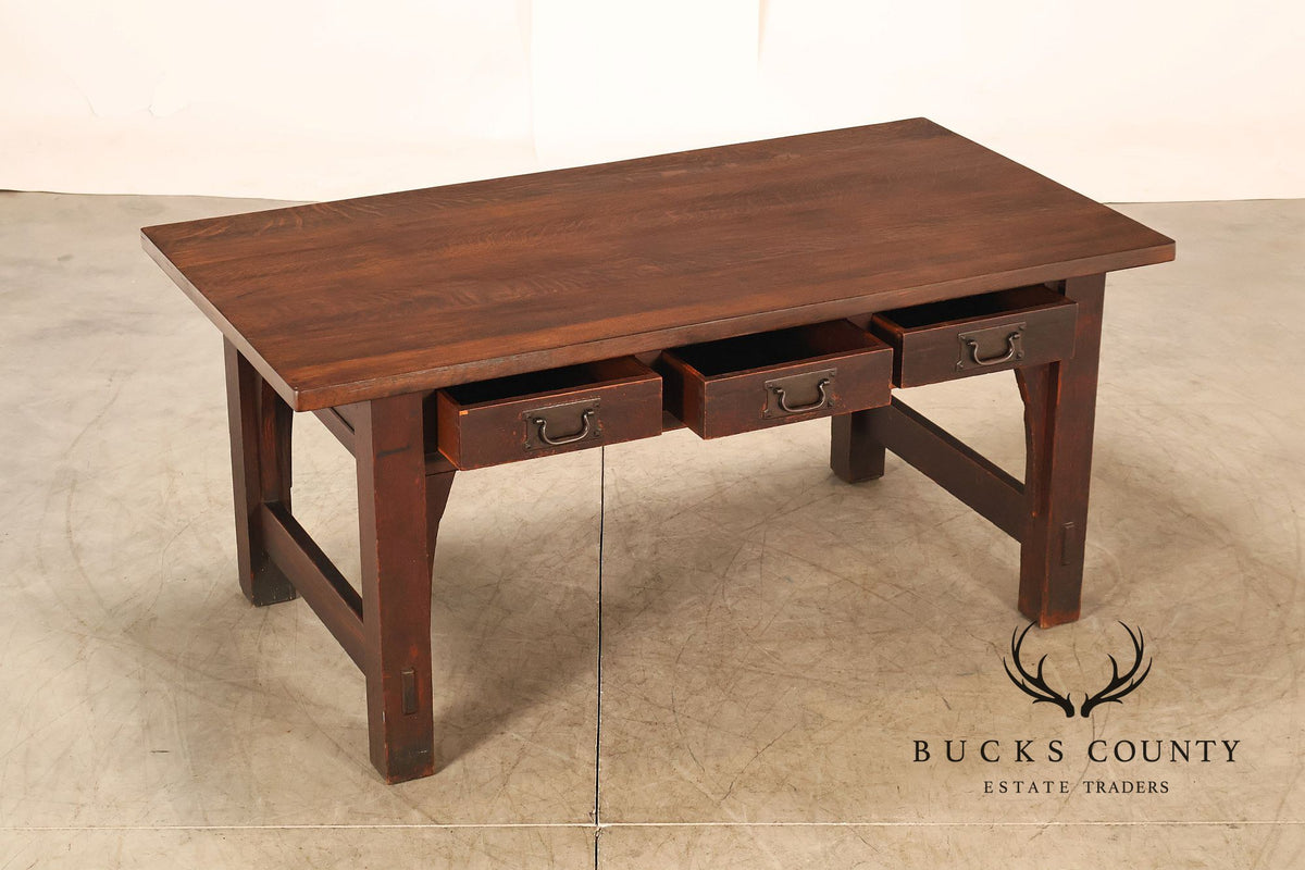 Early Gustav Stickley No. 460 Oak Library Table With Rare Hardware