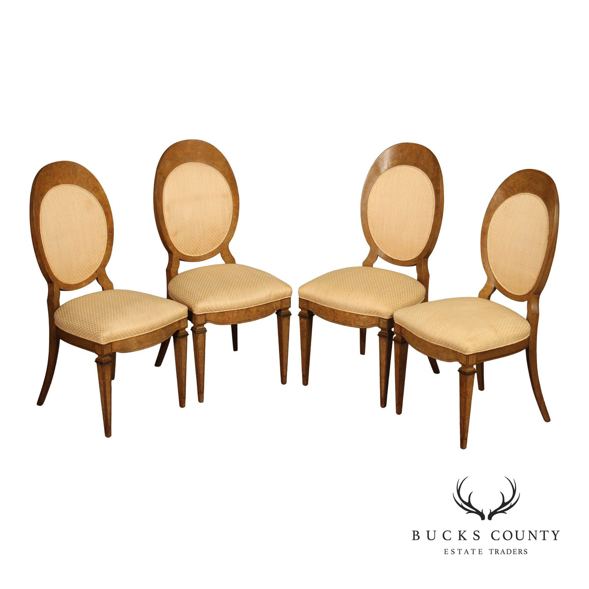 Biedermeier Style Set of Four Burlwood Dining Chairs