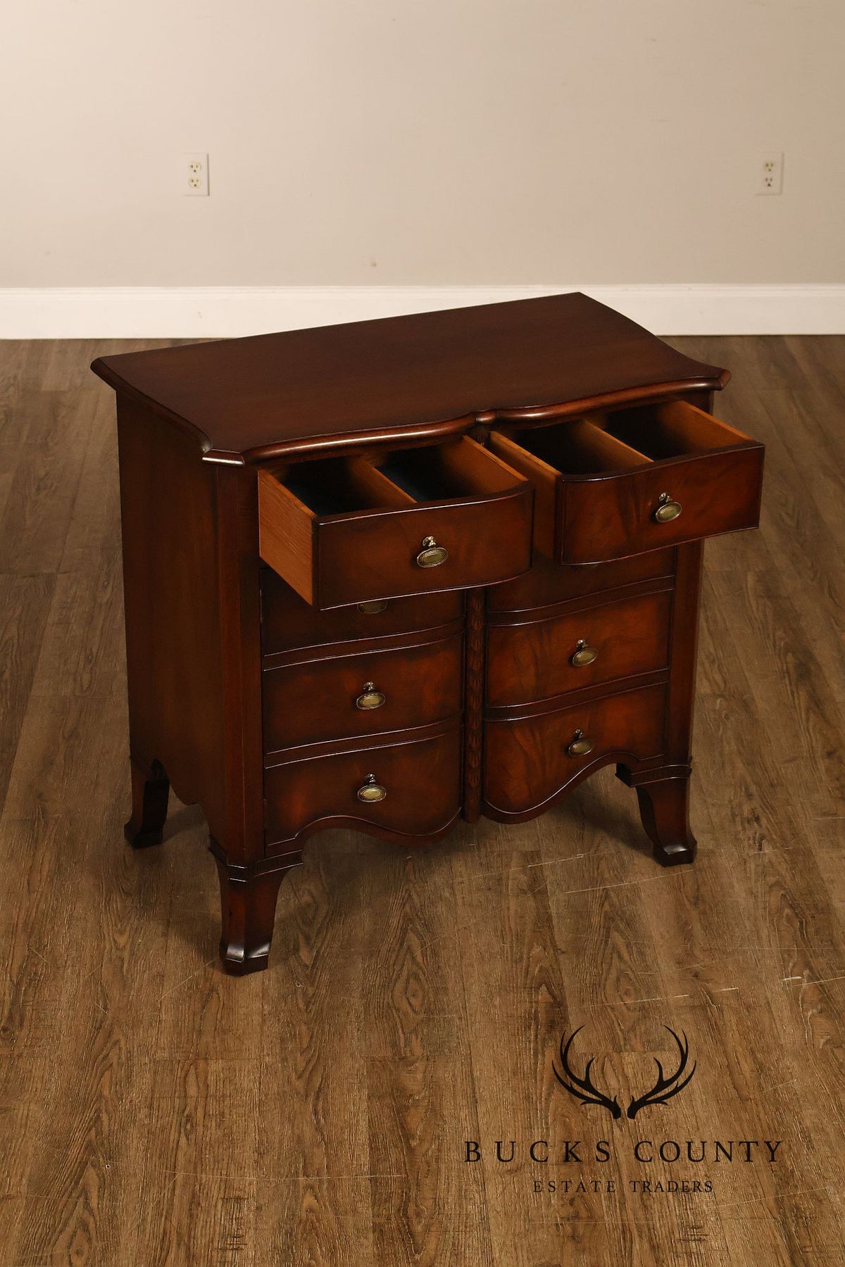 Traditional Mahogany Pair Of Bow Front Two Drawer And Two Door Cabinets