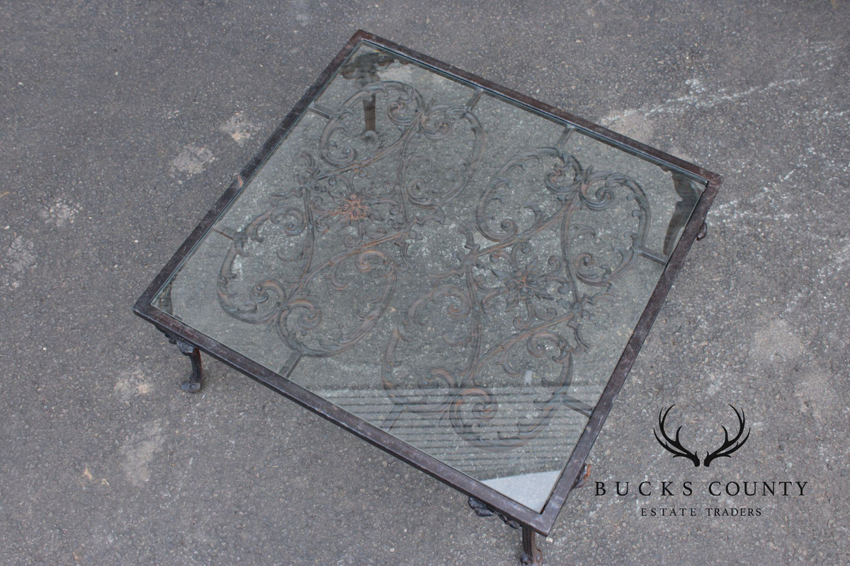 Victorian Style Glass Top Iron Coffee Table