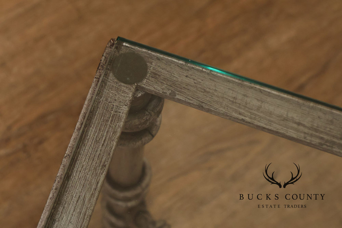 Vintage Neoclassical Style Silvered Iron And Glass Coffee Table
