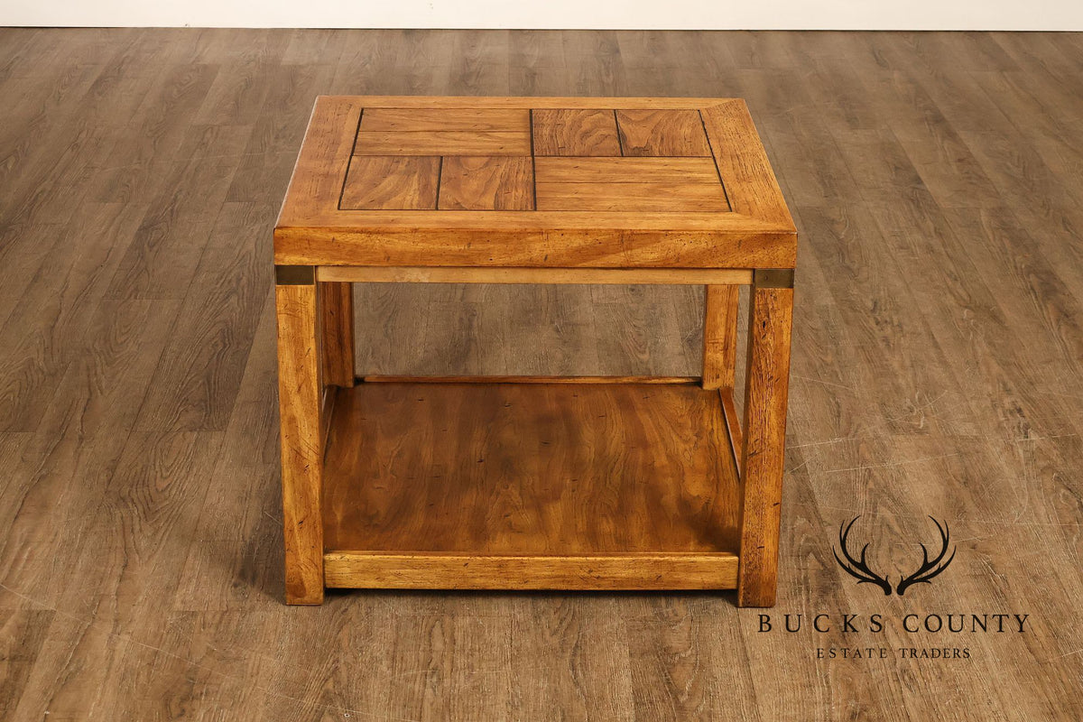 Drexel Heritage Pair Of Rustic Square End Tables With Pull Out Trays