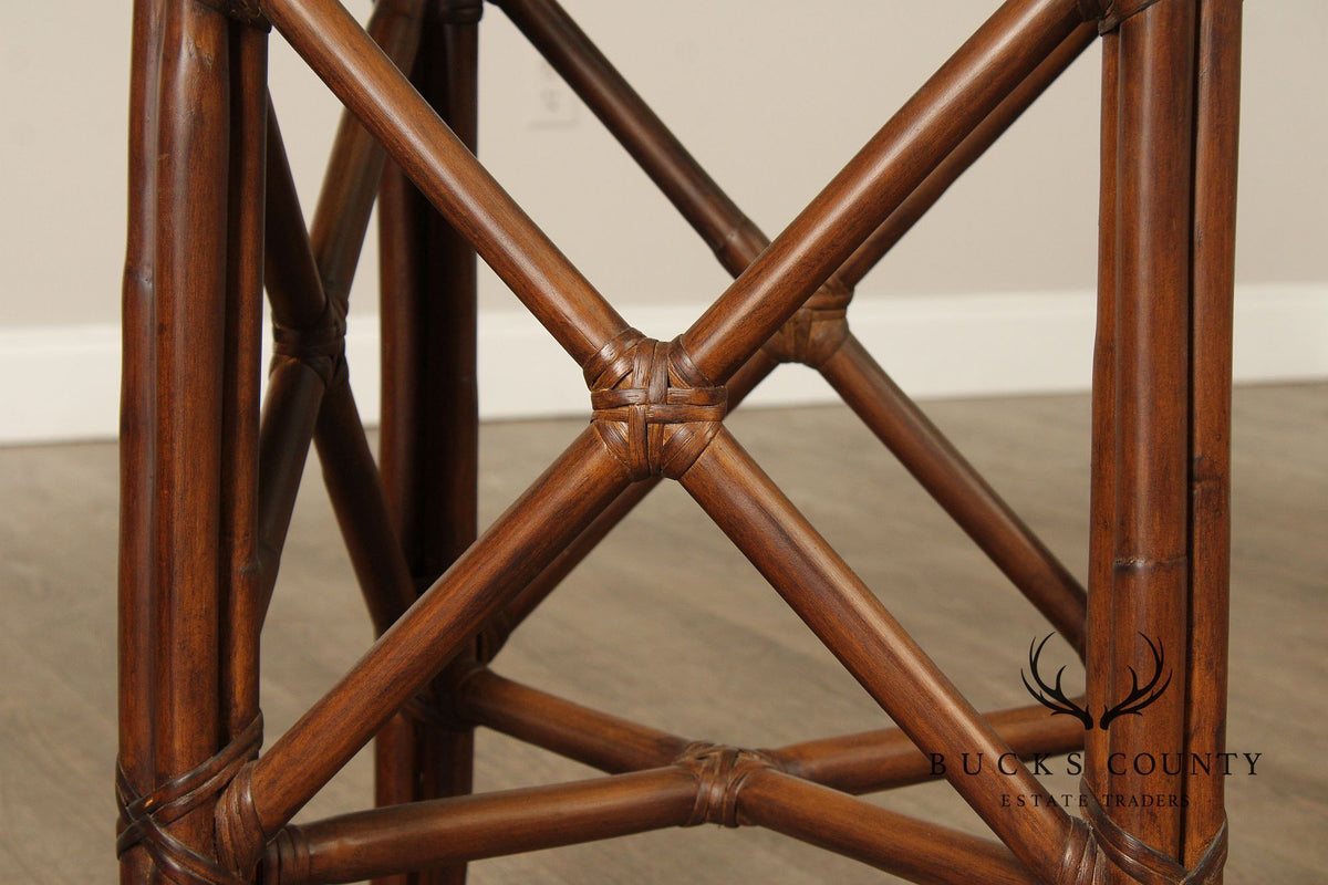 Hollywood Regency Round Glass Top Rattan Dining Table
