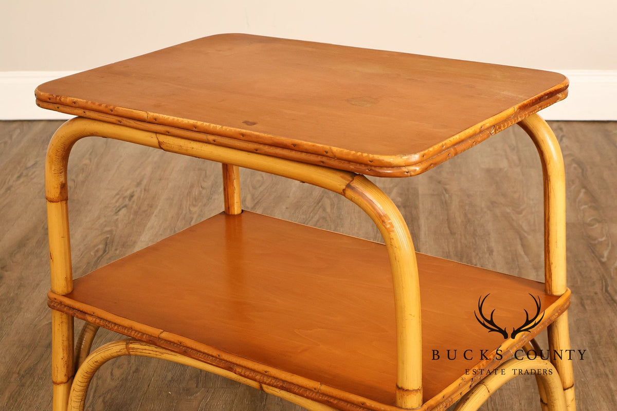 Vintage Mid Century Modern Two-Tier Bamboo End Table
