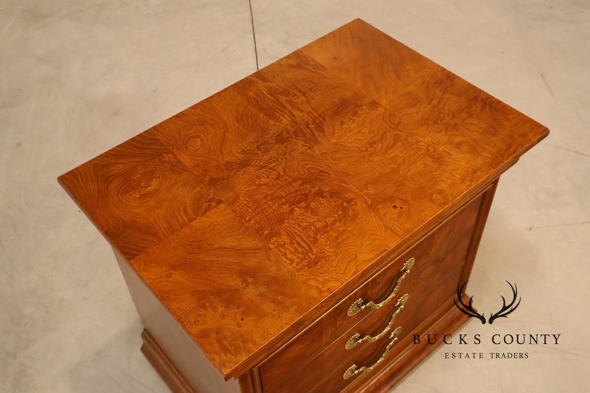Henredon 'Charles X' Pair of Burlwood Nightstands