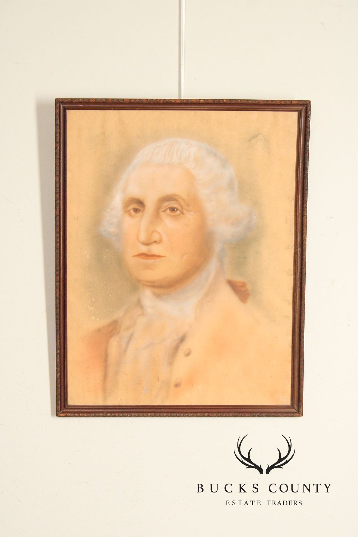 Antique Pastel Portrait Of George Washington In Carved Wood Frame