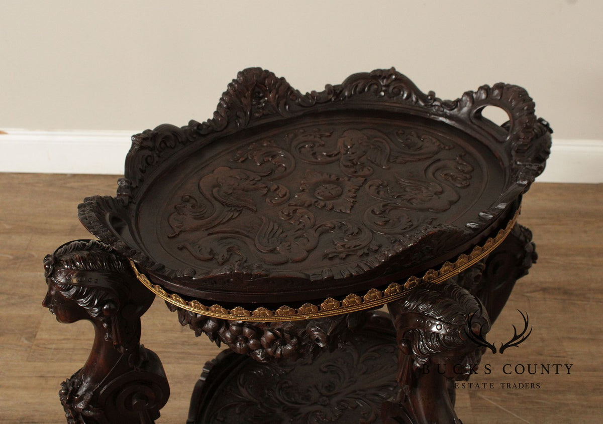 Antique Italian Renaissance Revival Carved Side Table