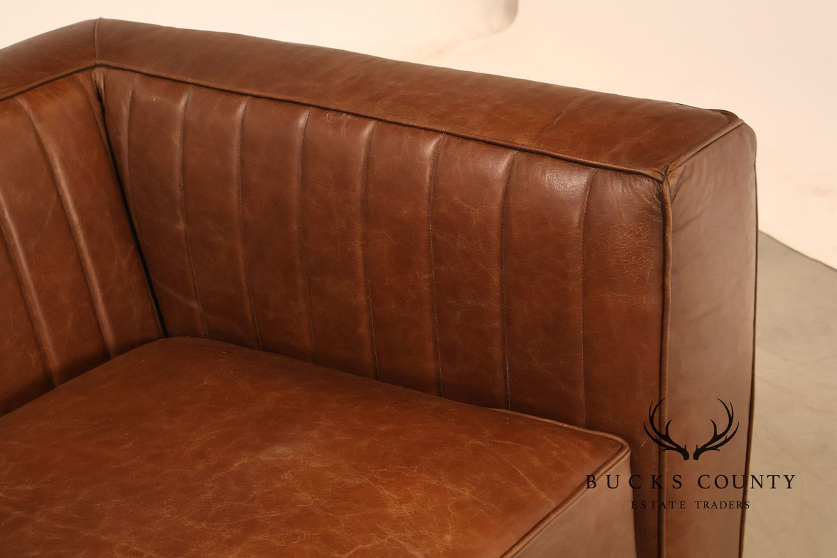 Art Deco Style Brown Leather Sofa