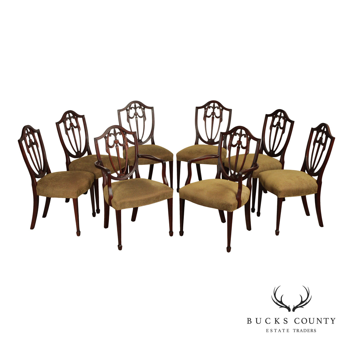 Kindel Hepplewhite Set Of 8 Mahogany Shield Back Dining Chairs