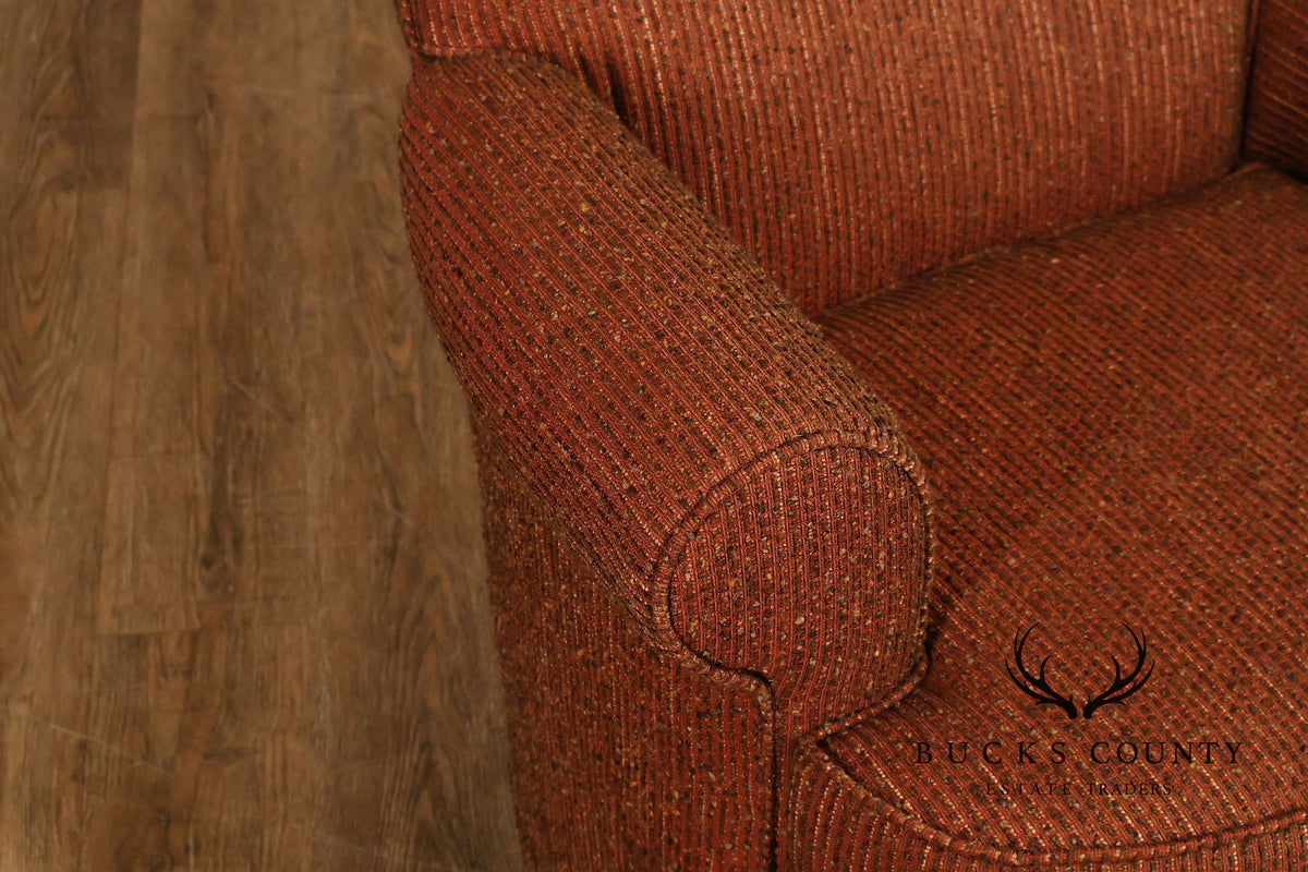 Leggett & Platt Pair Of Upholstered Swivel Glider Club Chairs With Round Ottoman