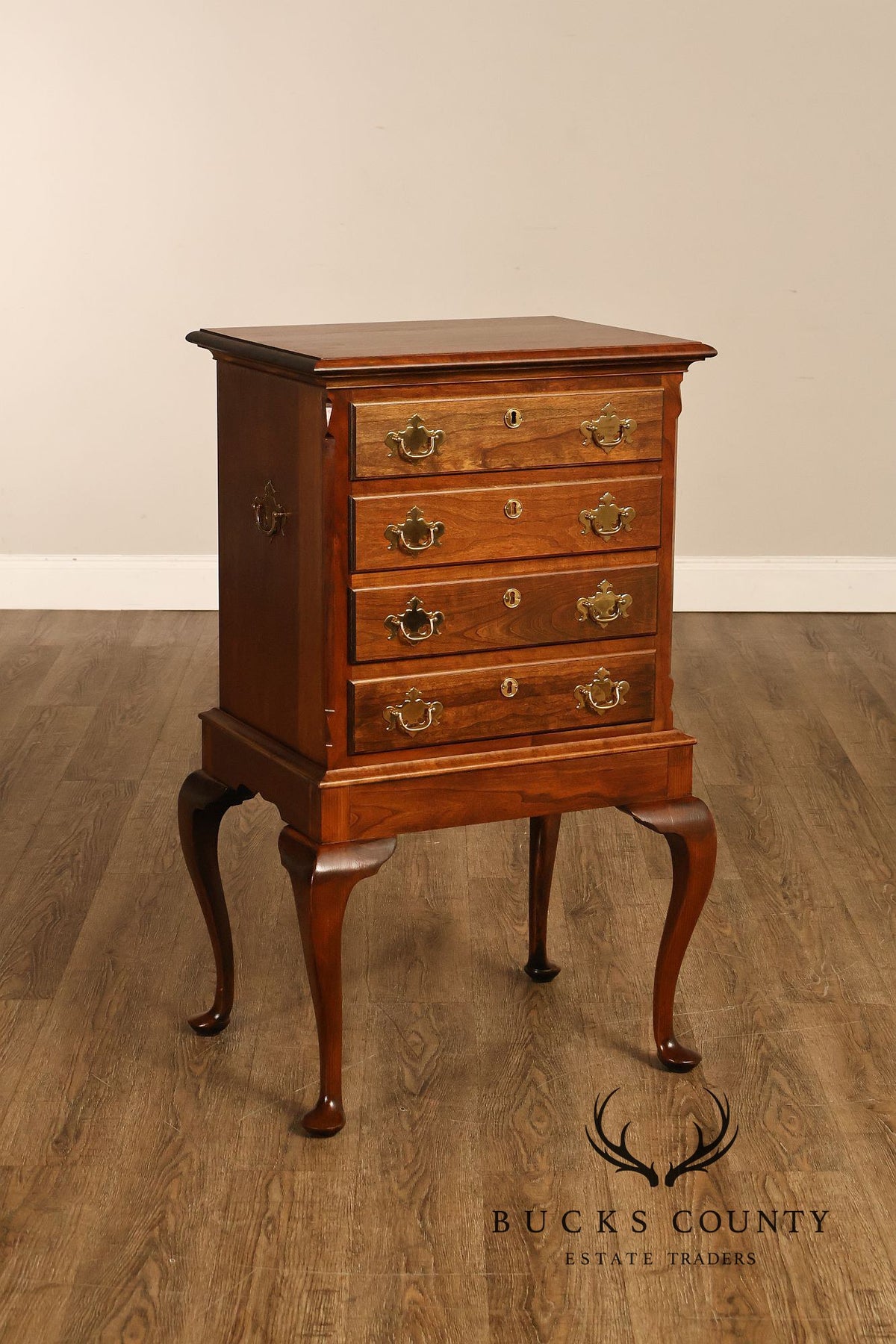 Custom Crafted Queen Anne Style Cherry Silver Chest On Frame