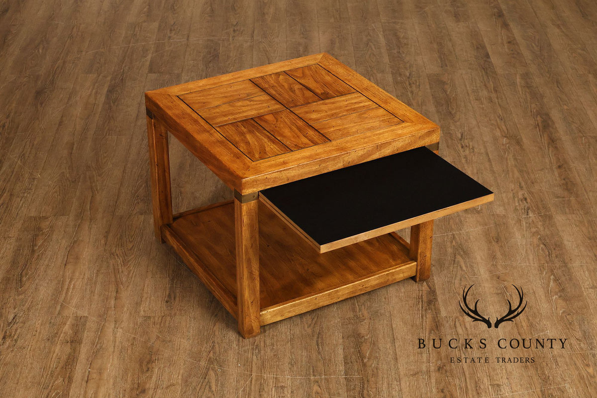 Drexel Heritage Pair Of Rustic Square End Tables With Pull Out Trays