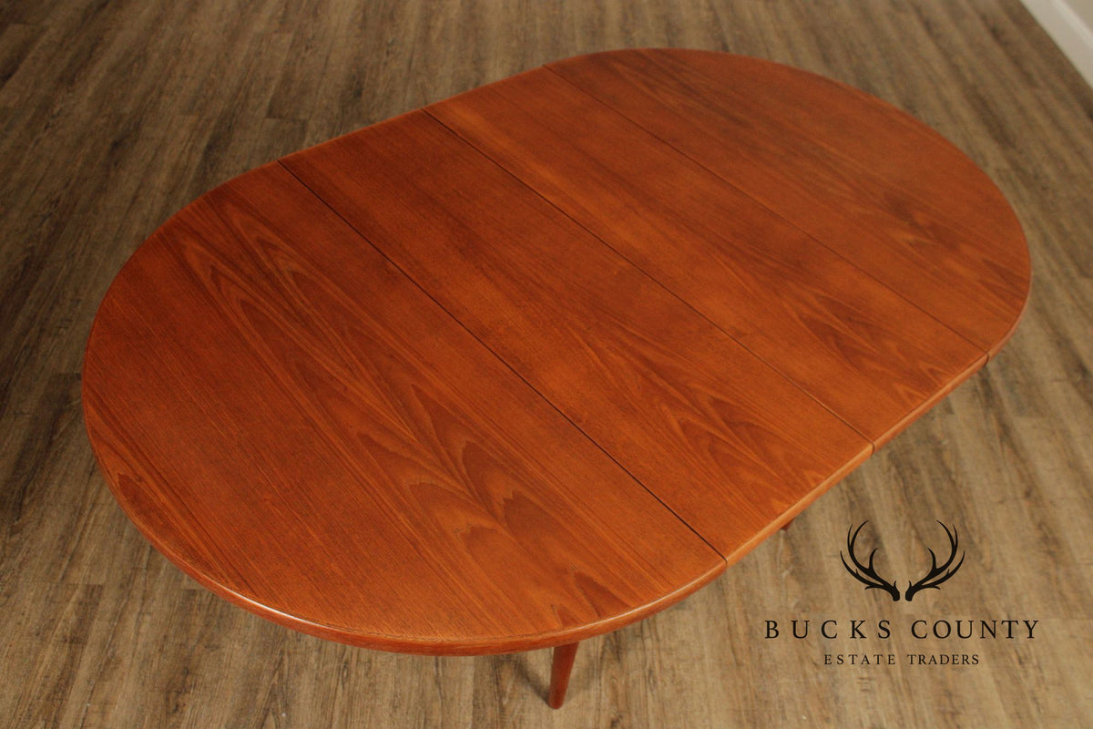 Dux Swedish Modern Teak Expandable Round Dining Table