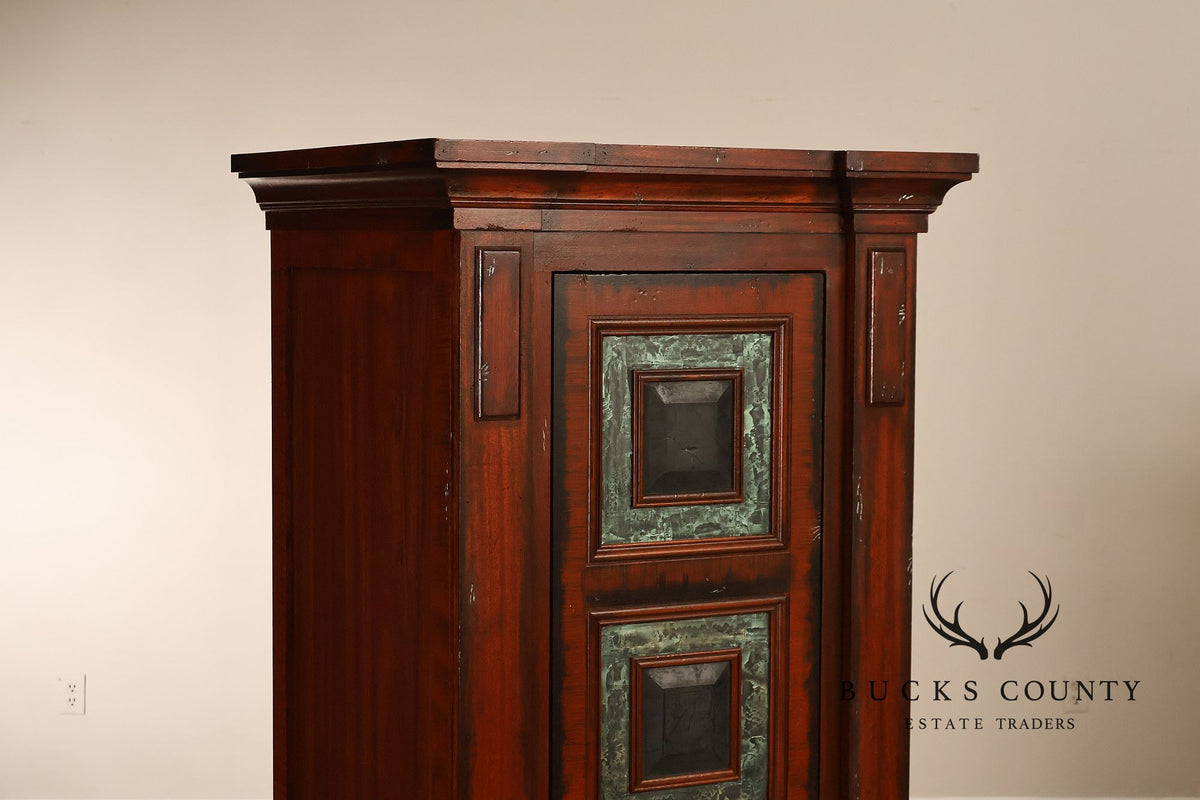 Custom Made Pair Of Custom Mahogany Cabinets With Faux Stone Inlay